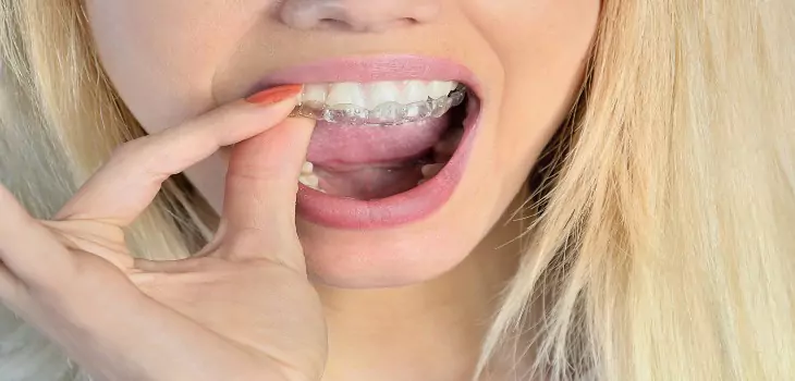 a girl is showing her teeths